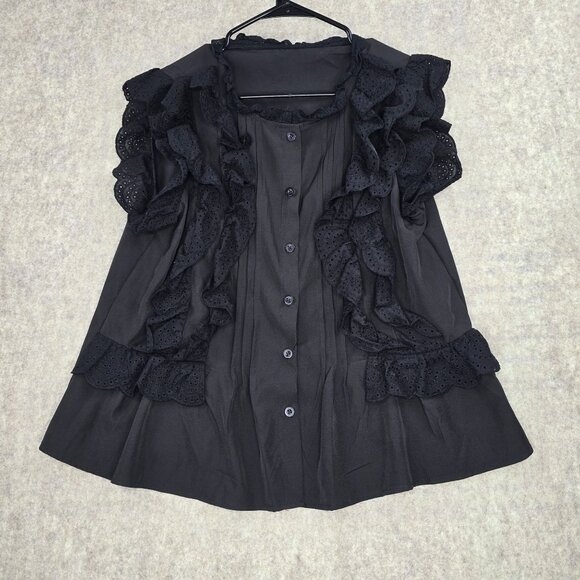 Shein Womens Ruffled Button-Front Top Black Polyester Blend Large Sleeveless - Picture 1 of 5